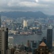 P106 Hong Kong Cultural Center with the Tsimshatsui Clock Tower in the center of photo... across the harbor by the the Central harborfront, the almost 200-ft tall...