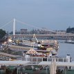 P015 Danube river cruise boat docks, Elizabeth Bridge at background