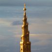 P004a ... the spire, crowned by the gilded flag-bearing Christ Triumphant figure standing on a golden globe watching over the city, Vor Frelsers Kirke (Church of our...