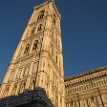 IMG_1607 Rising sun on Campanile (Giotto’s bell tower) stands next to the Florence Cathedral and in front of the Baptistry of St. John, in Piazza Del Duomo