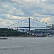 P022 Älvsborg Bridge, a suspension bridge running north-sourth over Göta älv river; built in 1966, total length of approx 933 meters...