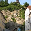 P003 The Schloßberg or Schlossberg (Castle Hill), a tree-clad hill and the site of a fortress in the center of the city of Graz, Austria; former fortress hill now a...