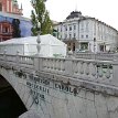 P020 Triple Bridge - the inscribed dedication to the archduke above its central pier, reading in Latin 