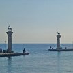 P002 ... Rhodian Deer Statues (a stag and a hind, herald animal of Rhodes symboling strength and wealth), bronze statue high atop the stone column flanking the...