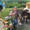 P012-003 ... this local villager sitting out here at a roadside stop with his pet donkey and dog, also making some craft with reed grass...